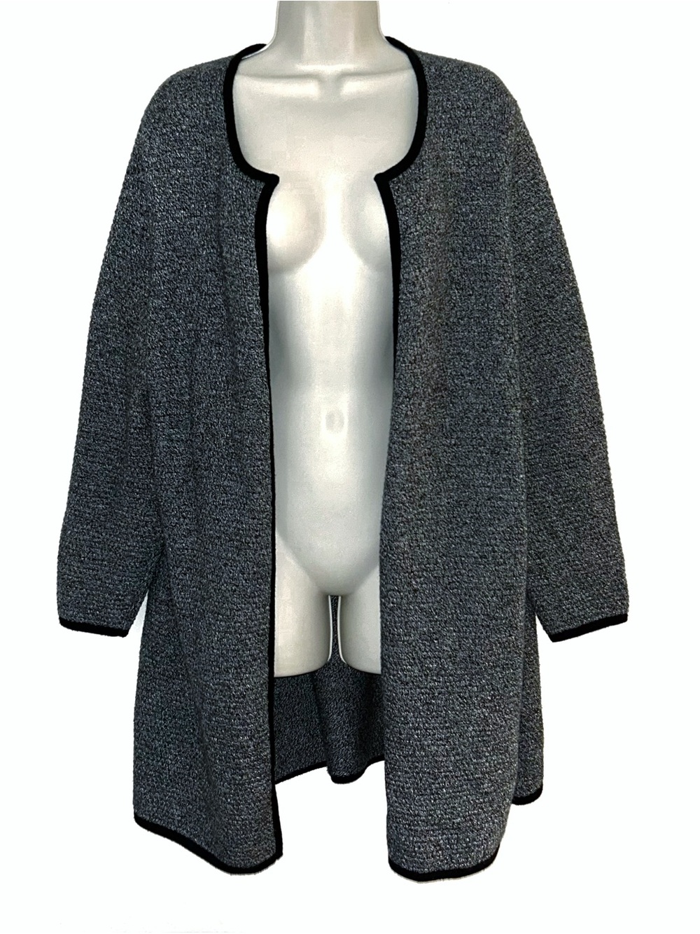 Talbots Gray Open-Front Cardigan with Black Trim
